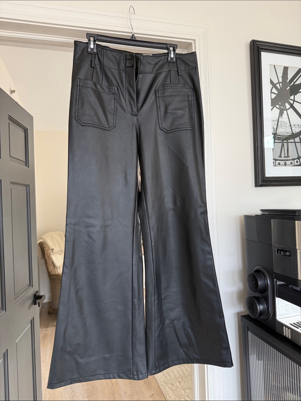 Anthropologie Black Wide-Leg Faux Leather Jeans - regular length